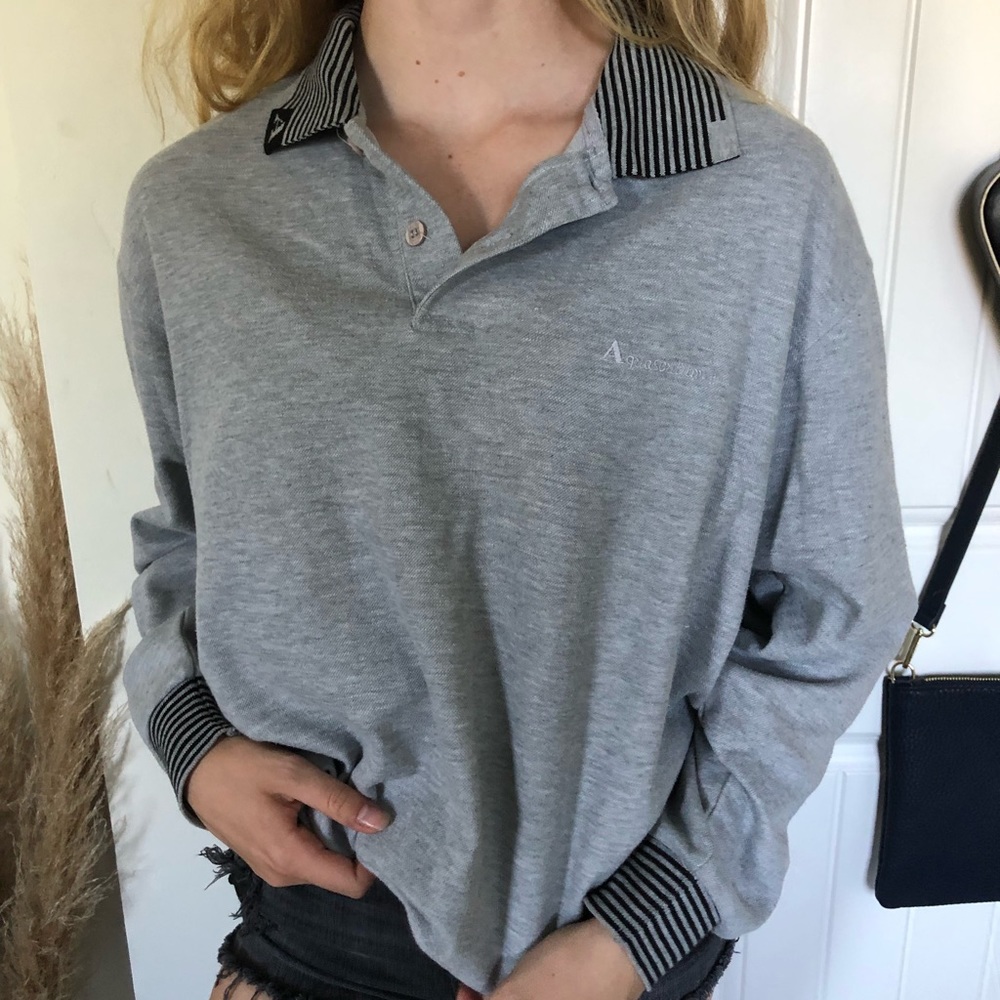 Grey Sweater with striped collar and sleeves